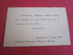 FAIRE PART DE NAISSANCE  CARTE DE VISITE MONTPELLIER  1948 - Birth & Baptism