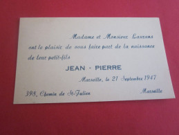 FAIRE PART DE NAISSANCE  CARTE DE VISITE SAINT-JULIEN  MARSEILLE 1947 - Geboorte & Doop