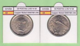 SPAIN / FRANCO   50  PESETAS   1.957 #58  CU NI  SC/UNC  KM#788     T-DL-9314 - 50 Peseta