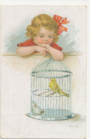 ELLY FRANK, LITTLE GIRL WITH CANARY BIRD IN CAGE, EX Cond. PC, Used 1925 - Frank, Elly