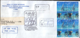 Egypt - Registered Letter Circulated In 2002 To Romania - Sport - Wind-surfer , Diving - Wasserski