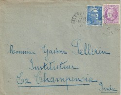 3537 VALENCAY Indre Gandon 4,50 F Bleu Mazelin 1,50 F Lilas Yv 679 718A Ob 1947 - Cartas & Documentos