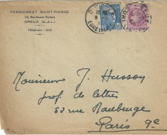 3538 DREUX Eure Et Loire Lettre Entête Pensionnat St Pierre Gandon 4,50 F Bleu Mazelin 1,50 F Lilas Yv 679 718A Ob 1947 - Storia Postale