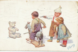 K. FEIERTAG, CHILDREN, TOYS, HUGE WHITE TEDDY BEAR, HORSE TOY, VF Cond. PC,  Mailed 1910s - Feiertag, Karl