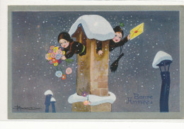 ALFREDO BUSI, ART DECO, NEW YEAR, CHILDREN, CHIMNEY SWEEP, FLOWERS, EX Cond. PC Used 1920s - Busi, Adolfo