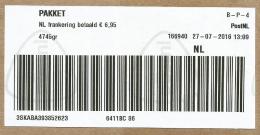 Netherlands Nederland 2016 Pakket Post Office Meter Franking Barcoded Label Domestic Parcel Almost 5 Kg - Machines à Affranchir (EMA)