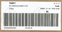 Netherlands Nederland 2016 Pakket Post Office Meter Franking Barcoded Label Domestic Parcel Almost 5 Kg - Franking Machines (EMA)