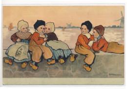 ETHEL PARKINSON, DUTCH CHILDREN AT SEASIDE, STONE WALL,  EX Cond. PC,  Used 1908s, DONDORF? - Parkinson, Ethel