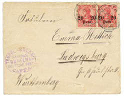 1906 20p(x2) Canc. JAFFA + TEMPEL-KOLONIE HAMIDIJE WILHELMA Violet On Envelope To GERMANY. Vvf. - Le Grand Luce