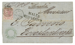 1876 2 :/2d Canc. A25 + MALTA SHIP LETTER On Cover To CONSTANTINOPLE. RARE. Vvf. - Egeo (Piscopi)