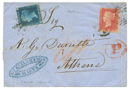 1861 GB 1p + 2d Canc. A25 + MALTA On Entire Letter To ATHENS (GREECE). Vf. - Egeo (Piscopi)