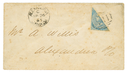 1865 Bisect 1p Canc. A41 + ALEXANDRIA JAMAICA + FALMOUTH JAMAICA(verso) On Envelope To ALEXANDRIA. Rare In This Quality. - Angles
