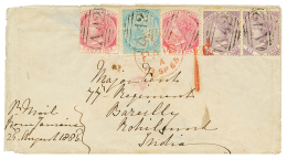 JAMAICA To INDIA : 1865 2d(x2) 1 Copy Fault+ 1d+ 6d(x2) Canc. A42 + GORDON TOWN (verso) On Envelope To INDIA. RARE. Vvf. - Angles