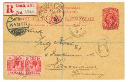 1913 P./Stat 1d + 1d(x2) Canc. GPO GRENADA BWI Sent REGISTERED To GERMANY. Vf. - Tonneins