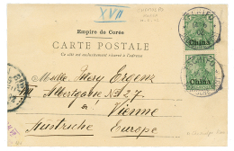 KOREA Via TSCHIFU CHINA : 1902 GERMAN CHINA 5pf(x2) Canc. TSCHIFU On Card Datelined "CHEMULPO" To AUSTRIA. Vf. - Phone Tickets