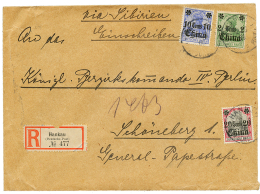 HANKOW : 1908 2c + 10c + 20c On REGISTERED Envelope From HANKOW Via SIBERIA To GERMANY. Vf. - Phone Tickets