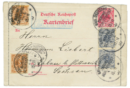 1900 GERMANY P./Stat 10pf + 2pf Grey(x2) + 3pf(x2) Canc. MARINE SCHIFFSPOST N°4 To SAXONY. Full Text Datelined "SHAN - Phone Tickets