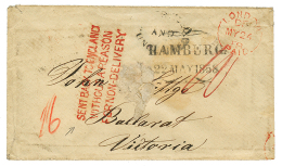 HAMBURG To BALLARAT VICTORIA :1858 HAMBURG + LONDON +"10" Tax Marking + Rare Instructional Mark "SENT BACK TO ENGLAND WI - Other & Unclassified