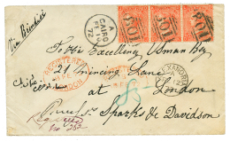 CAIRO : 1872 GB 4d Strip Of 3 Canc. B01 + CAIRO + REGISTERED LONDON On REGISTERED Envelope To GREAT BRITAIN. RARE. Vvf. - Collections, Lots & Series