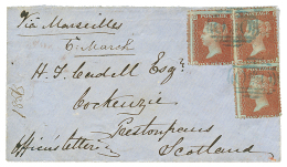 1856 1d(x3) Canc. O*O In Blue On Envelope (1 Flap Missing) To SCOTLAND. Vf. - Collections, Lots & Series