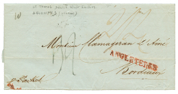 1832 Red Entry Mark ANGLETERRE + Tax Marking On Entire Letter From ST THOMAS To FRANCE. Vf. - Malesia