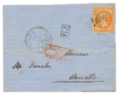 RHODES : 1869 40c(n°31) Obl. GC 5094 + RHODES TURQUIE Sur Lettre Trés Incomplete Pour LA FRANCE. Verso, SMYRN - Saint Pe De Bigorre