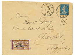 1921 FRANCE 25c SEMEUSE Obl. ORAN Sur Enveloppe(pd) Pour La Cie Du CANAL De SUEZ à PORT SAID, Taxée Avec 1 - Uganda (1962-...)