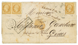 SALONIQUE : 1866 10c(n°21)x3 Pd Obl. ANCRE + Paquebot VATICAN + AFFRT INSUFFISANT + TAxe 5 Rectifiée 6 Sur Le - 1972