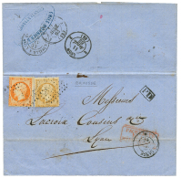 1863 10c+ 40c Obl. ANCRE + GANGE Sur Lettre Avec Texte De BROUSSE Pour LYON. Verso, Cachet D' Achemineur EMILE MONNIER/C - 1972