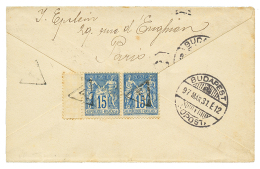 1896 Paire 15c SAGE Annulée Par Le Cachet Taxe "T" Au Verso D'une Enveloppe De PARIS Pour BUDAPEST(HONGRIE). Annu - Saint Pe De Bigorre