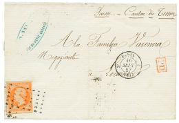 1857 40c(n°16) Obl. ROULEAU De GROS POINT Sur Lettre De PARIS Pour LOCARNO (TESSIN SUISSE). TTB. - Saint Pe De Bigorre