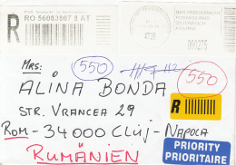 46418- PREPAID, BARCODE, OVERPRINT STICKER STAMP ON REGISTERED COVER, 2008, AUSTRIA - Lettres & Documents