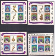 Barbuda 1978 25 Years Anniversary Cornonation, Mi 394-399 In Three Minisheets + Bloc 34 MNH(**) - Barbuda (...-1981)