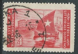 1946 OCC JUGOSLAVA ISTRIA USATO EMISSIONE BILINGUE 4 LIRE - M56-7-6 - Joegoslavische Bez.: Istrië