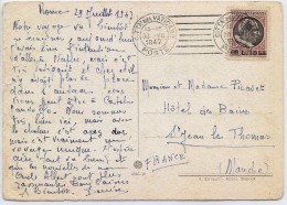 LPP5B- VATICAN "MEDAGLIONCINI" 10L / 5L SEUL SUR CPA VOYAGEE 30/7/1947 - Covers & Documents