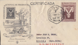 Enveloppe  FDC   1er  Jour   ARGENTINE  Congrés National  De  Productivité   1955 - FDC