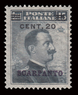Italia - Isole Egeo: Scarpanto - 20 C. Su 15 C. Grigio Nero - 1916 - Ägäis (Scarpanto)