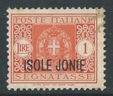 1941 ISOLE JONIE USATO SEGNATASSE 1 LIRA - M25-2 - Islas Jónicas
