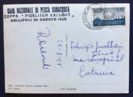 GALLIPOLI 1956  GARA NAZIONALE PESCA SUBACQUEA COPPA "FIDELITY EXCUBAT" CARTOLINA PER CATANIA - Advertising
