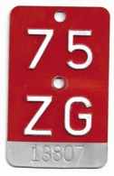 Velonummer Zug ZG 75 - Plaques D'immatriculation