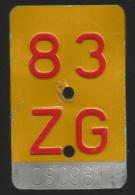 Velonummer Mofanummer Zug ZG 83 (letzte Kleine Töfflinummer Zug) - Number Plates