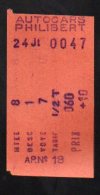 (Lyon, Rhône) Ticket De Transport  AUTOCARS PHILIBERT  (PPP3690) - Europa