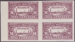 REP-101 CUBA REPUBLICA REVENUE. MATANZAS LOCAL STAMP. 10c BLOCK 4 IMPERFORATED. - Portomarken