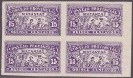 REP-105 CUBA REPUBLICA REVENUE. MATANZAS LOCAL STAMP. 15c BLOCK 4 IMPERFORATED. - Portomarken