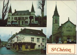 SAINT-CHERON (91) - CP - 3 Vues : Hôtel De Ville, Café Tabac "Le Celtique", église + Voitures : Austin Mini, Renault 12 - Saint Cheron