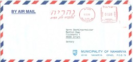 Israel Nahariya AFS 1996 Stadtverwaltung Wappen Leuchtturm Baum Luftpostbrief - Poste Aérienne