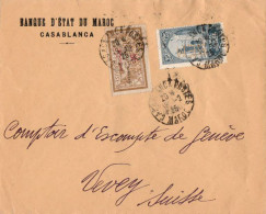 Enveloppe 125 X 155 Mm BANQUE D'ETAT DU MAROC à Comptoir D'Escompte De Genève  (Vevey) - Timbres Protectorat Français BE - Suiza