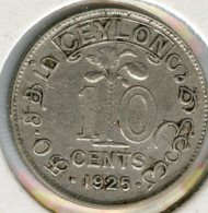 Sri Lanka Ceylon 10 Cents 1925 Argent KM 104a - Sri Lanka (Ceylon)