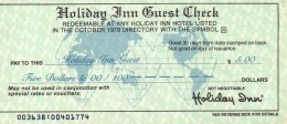 Holiday Inn Guest Check 5$, 1979 - Cheques & Traveler's Cheques