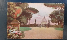 Carte Postale Aquarelle Ancienne De ROME: Villa Doria Pamphili - Parchi & Giardini